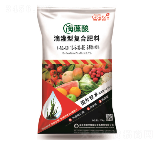 海藻酸滴灌型復(fù)合肥料10-5-30+TE-中農(nóng)中加
